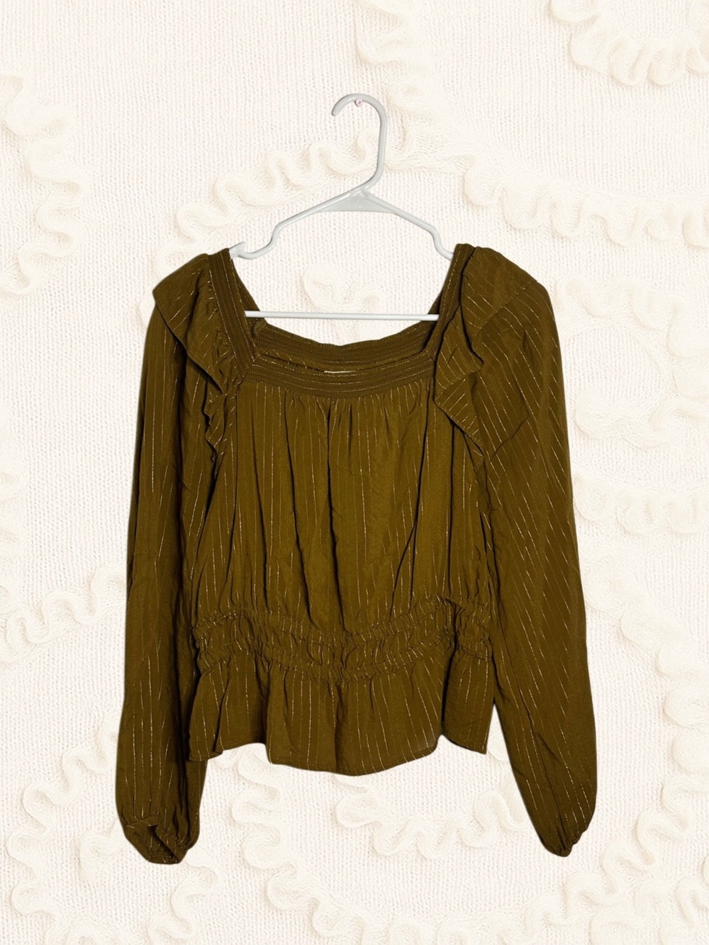 Universal Thread Metallic Stripe Smocked Blouse Green Medium